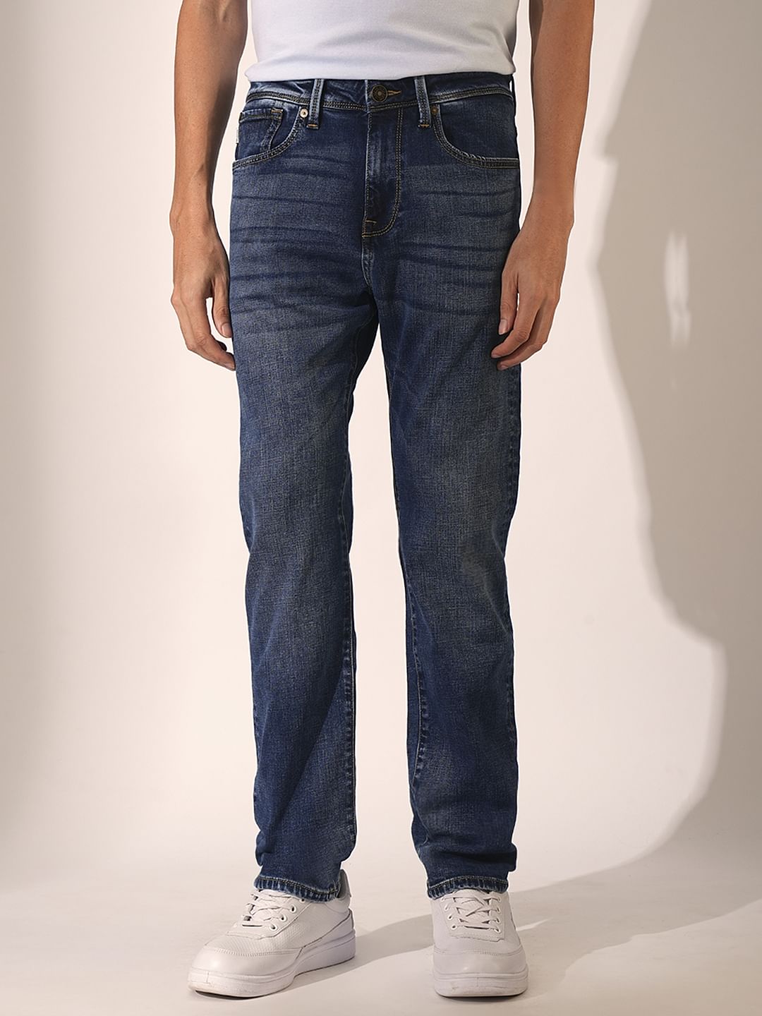 Blue Mid Rise Straight Fit Jeans