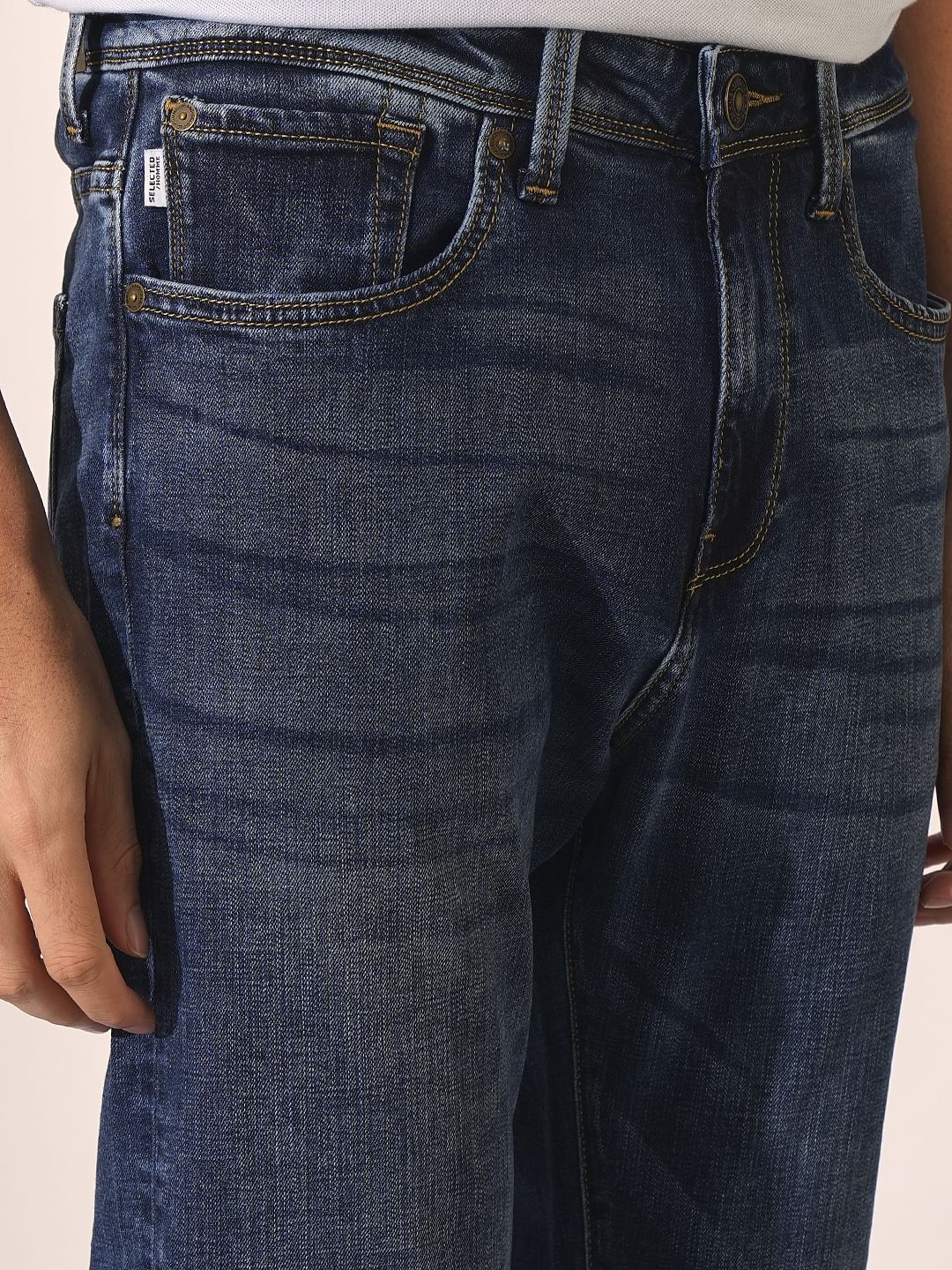 Blue Mid Rise Straight Fit Jeans