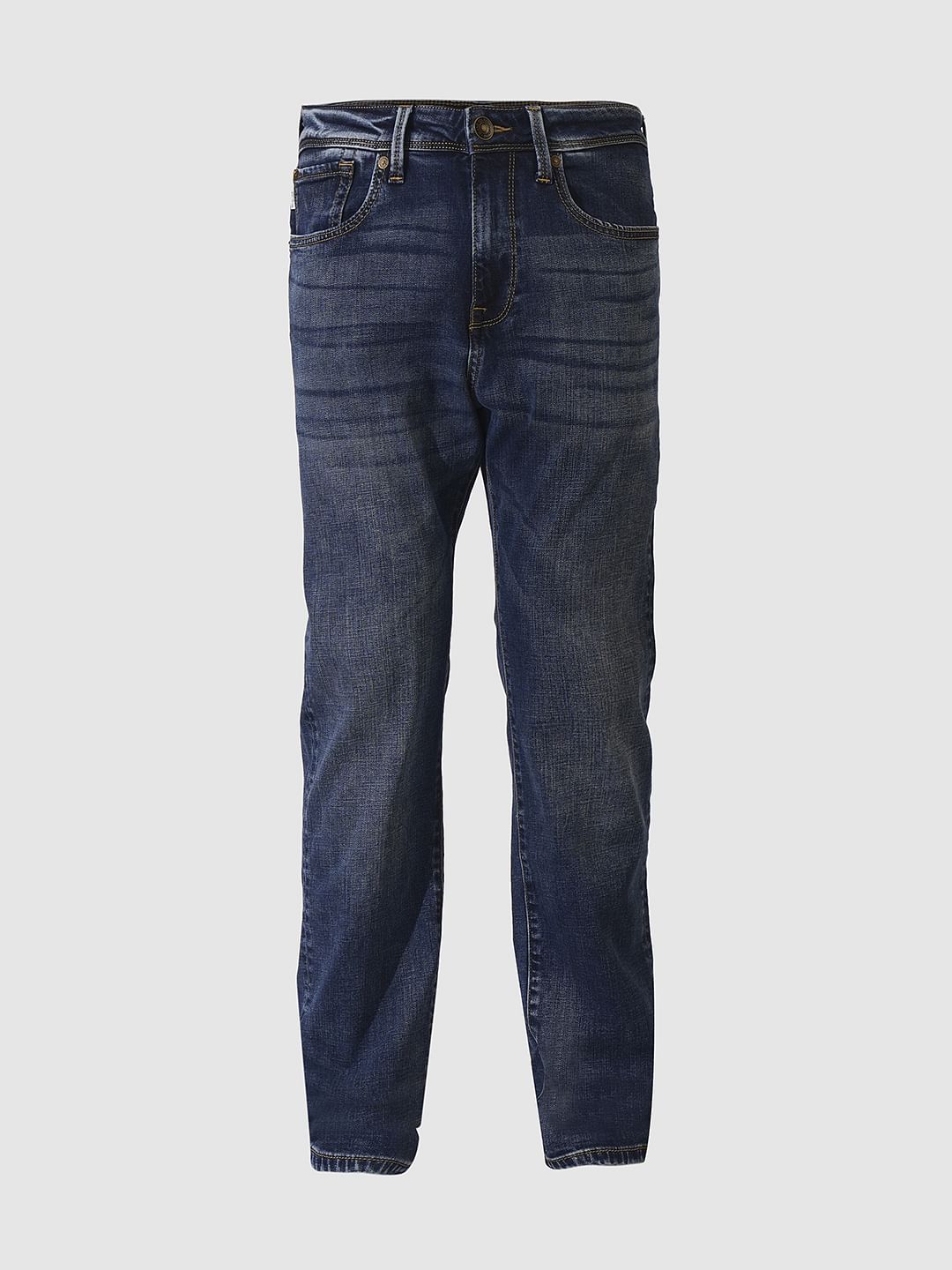 Blue Mid Rise Straight Fit Jeans