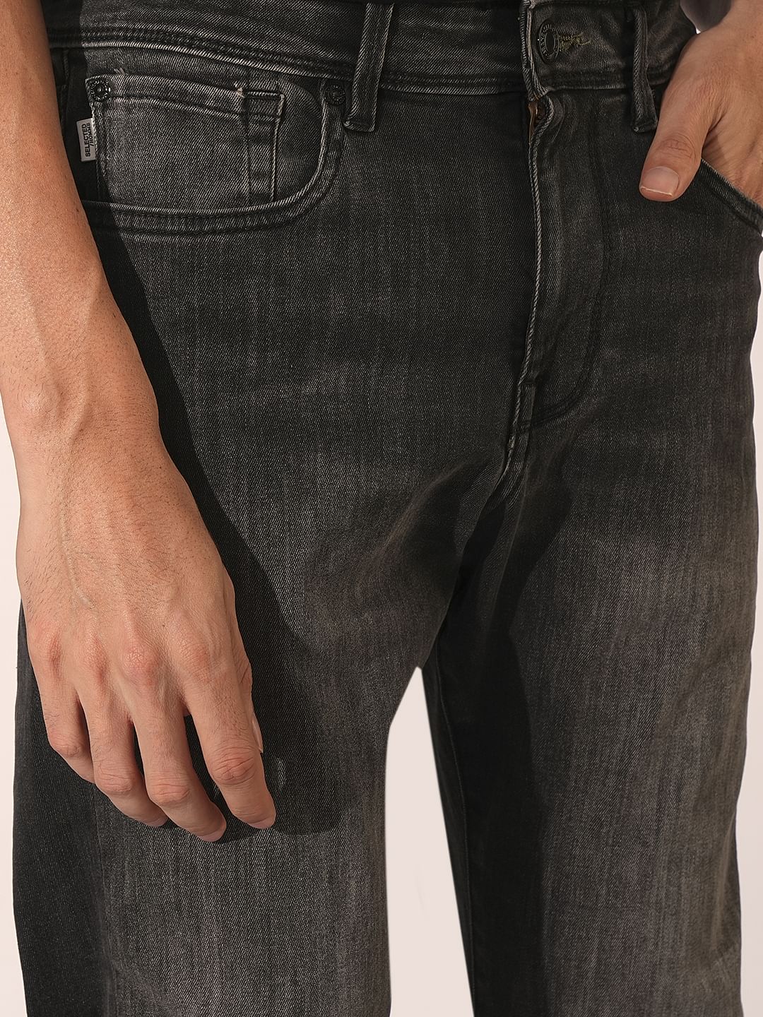 Dark Grey Mid Rise Straight Fit Jeans