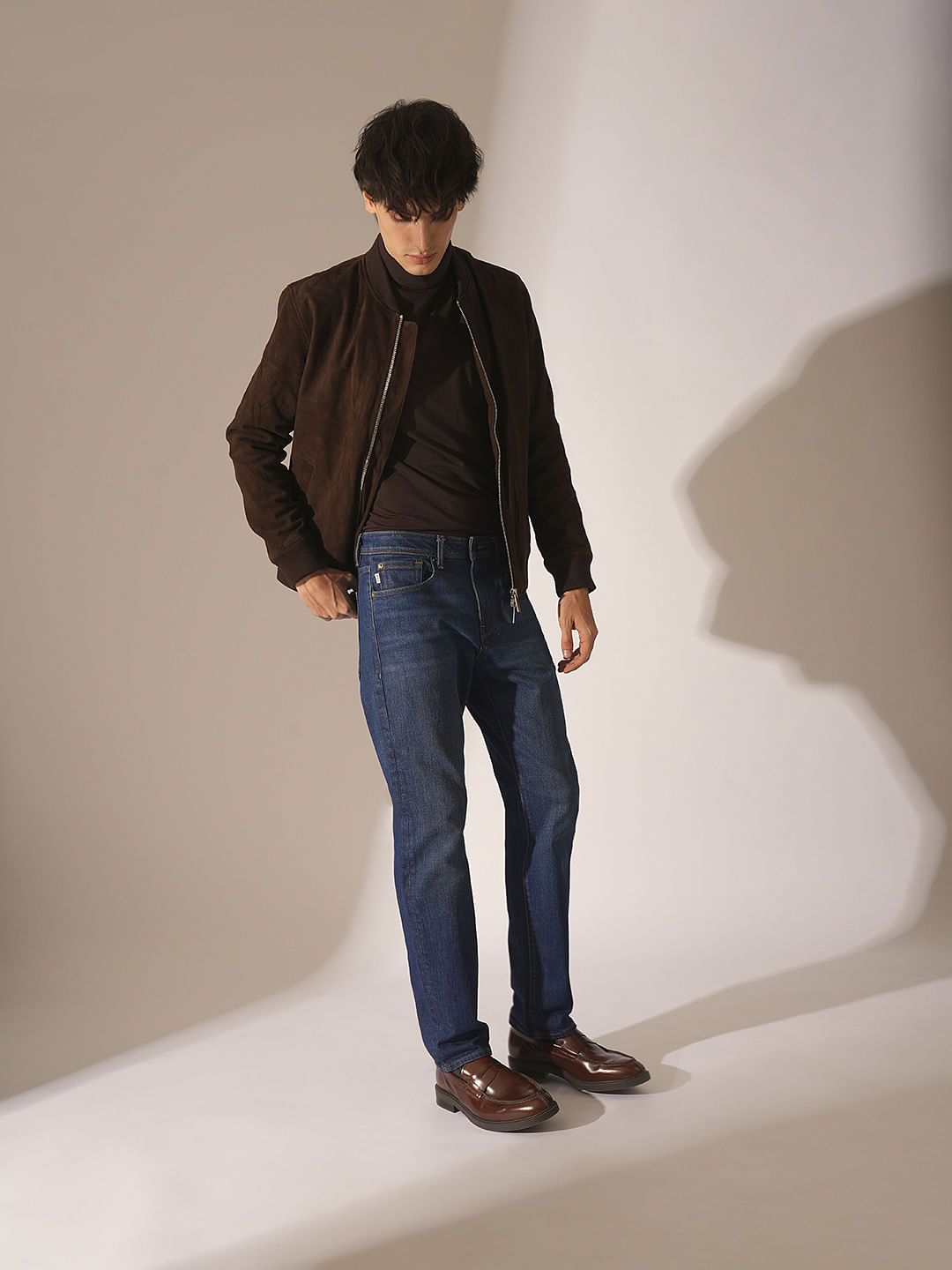 Blue Mid Rise Straight Fit Jeans