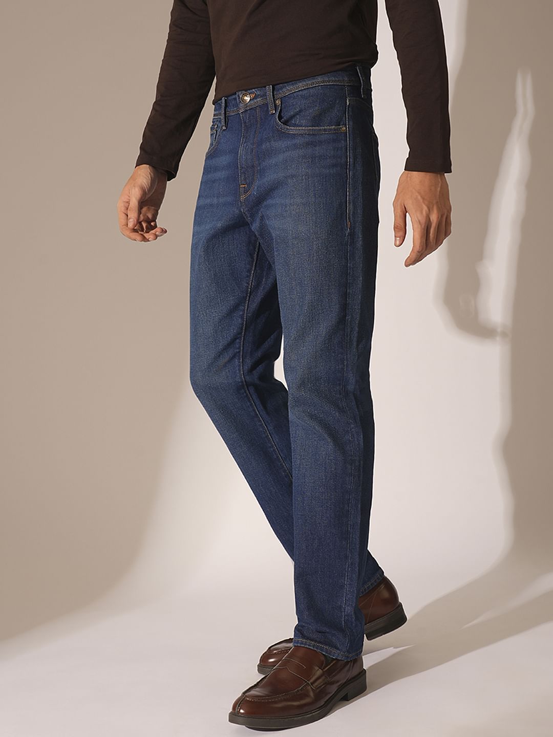 Blue Mid Rise Straight Fit Jeans
