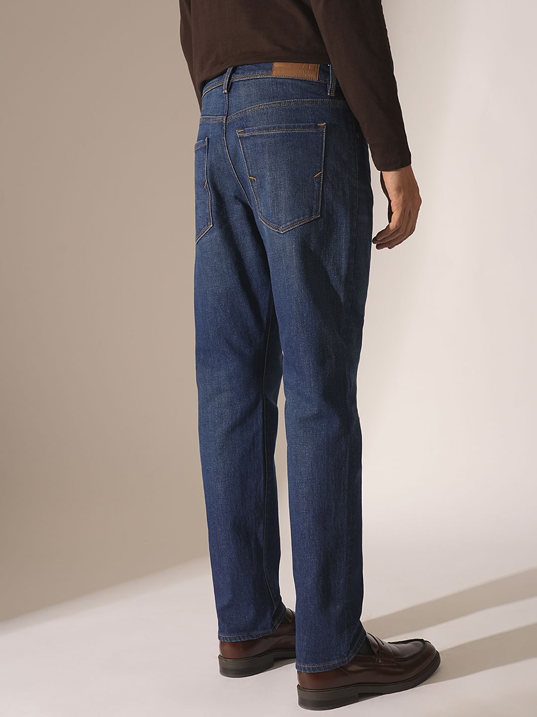 Blue Mid Rise Straight Fit Jeans