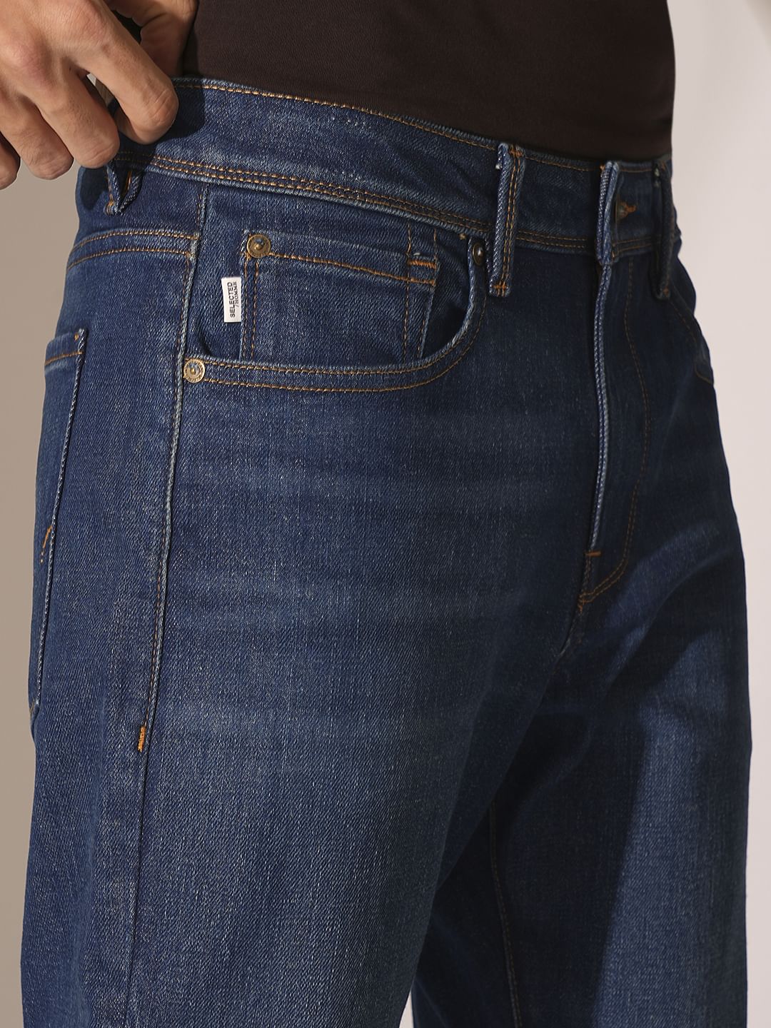 Blue Mid Rise Straight Fit Jeans
