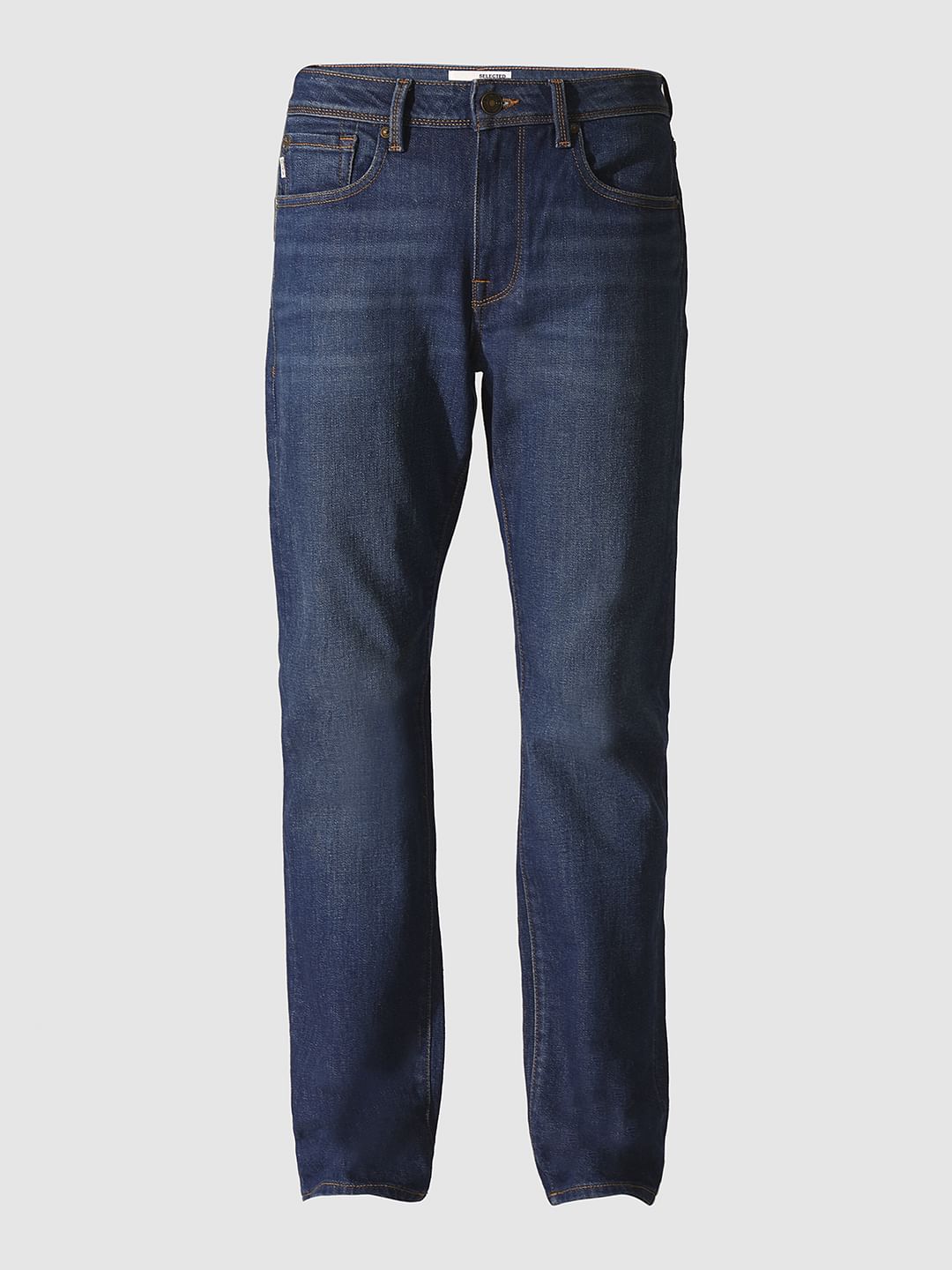 Blue Mid Rise Straight Fit Jeans