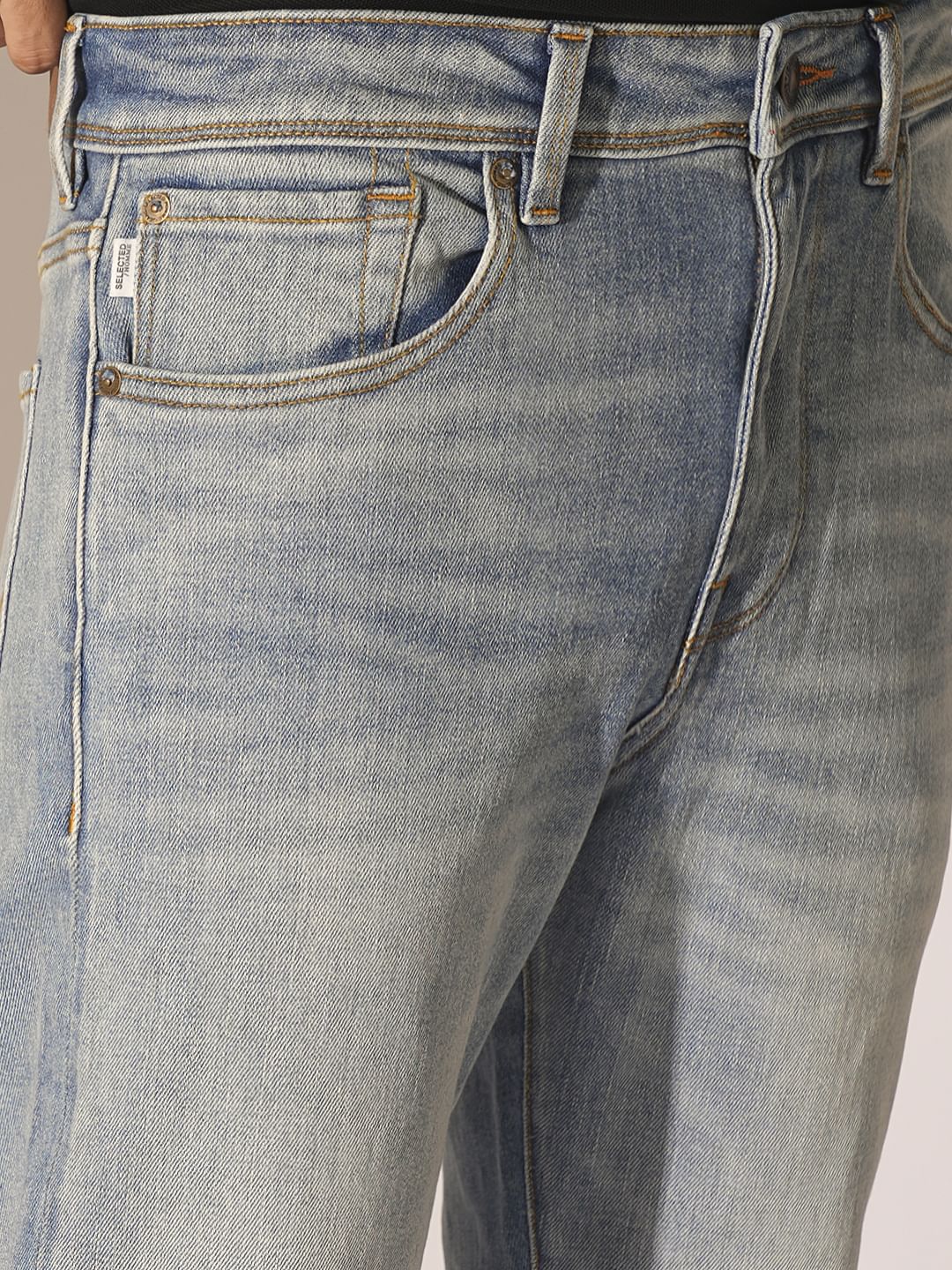 Light Blue Mid Rise Straight Fit Jeans