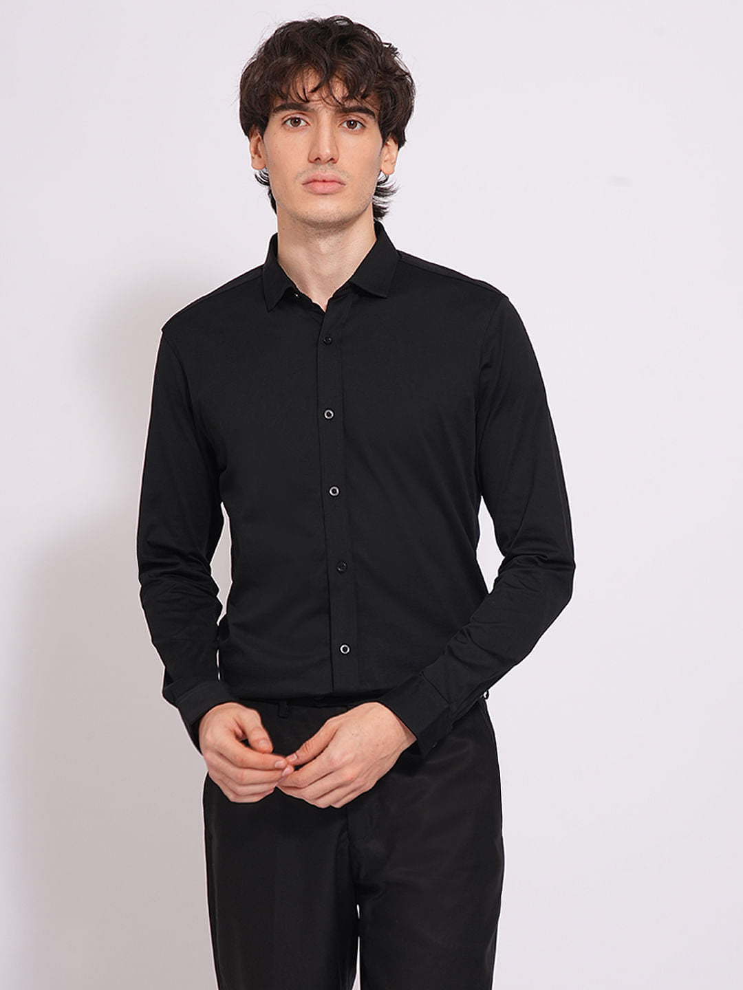 Black Cotton Knitted Shirt