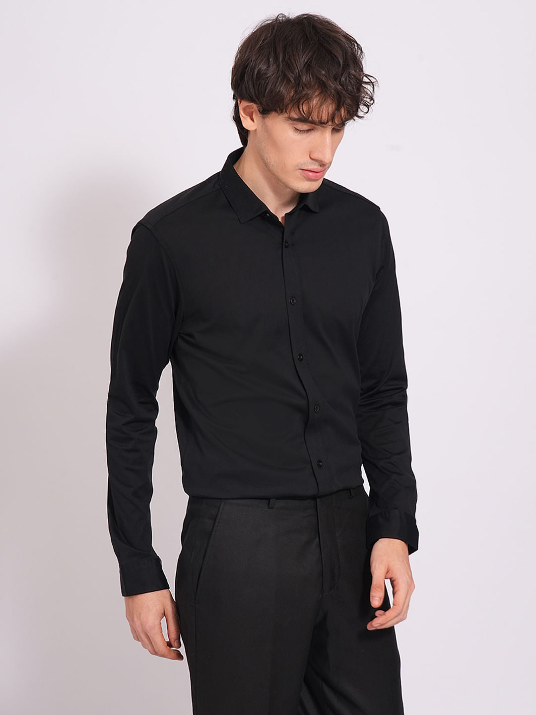 Black Cotton Knitted Shirt