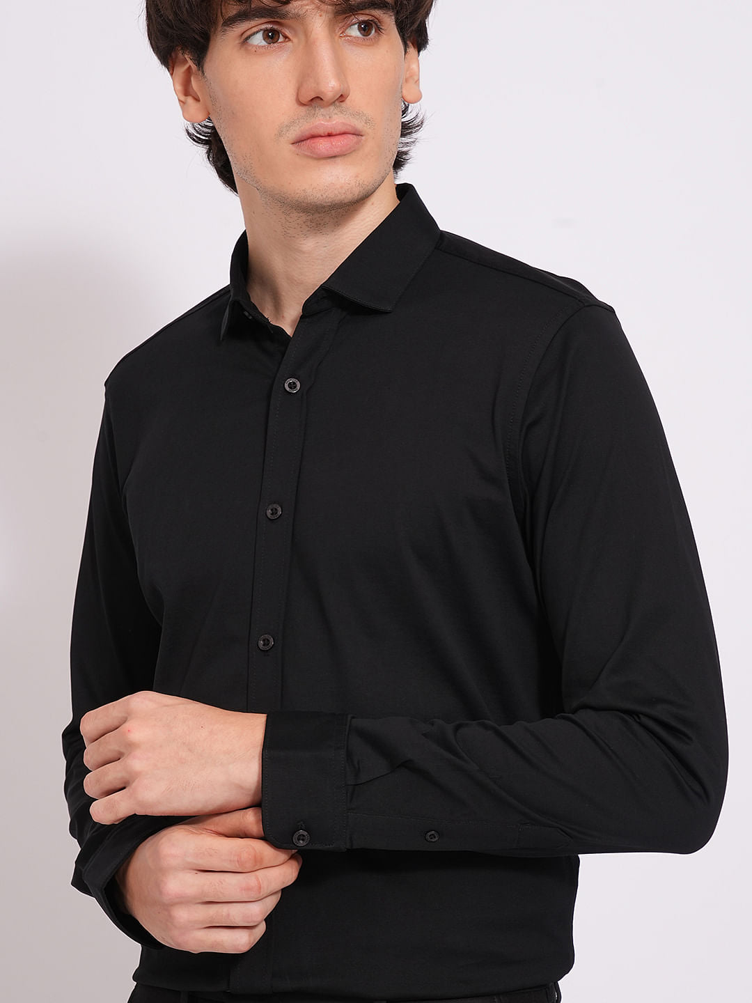 Black Cotton Knitted Shirt