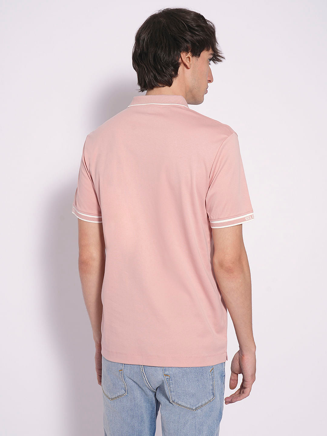 Pink Logo Text Print Cotton Polo