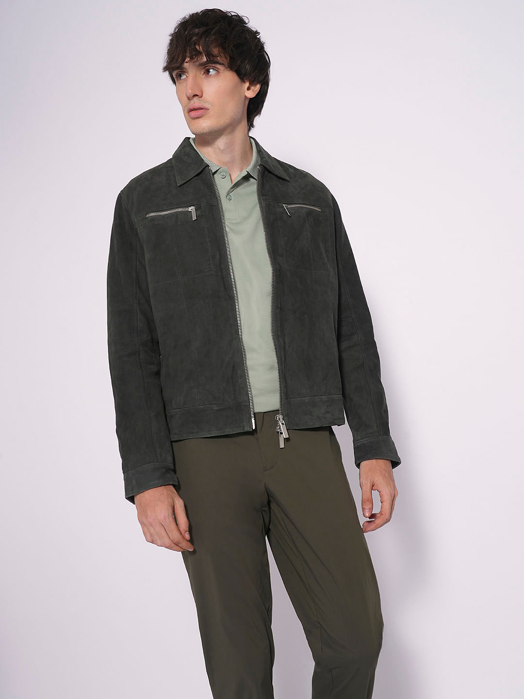 Green Logo Text Print Cotton Polo