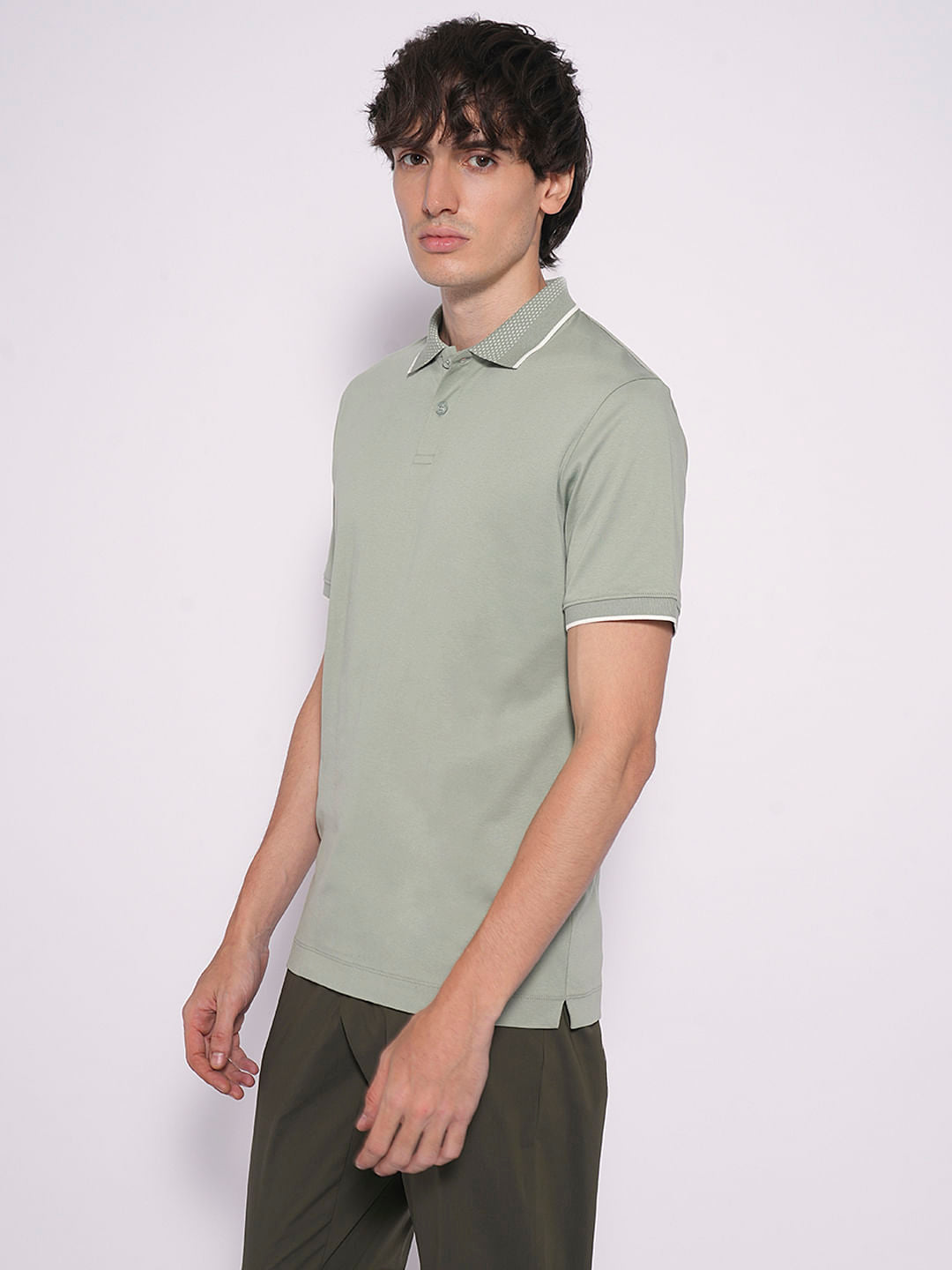 Green Logo Text Print Cotton Polo