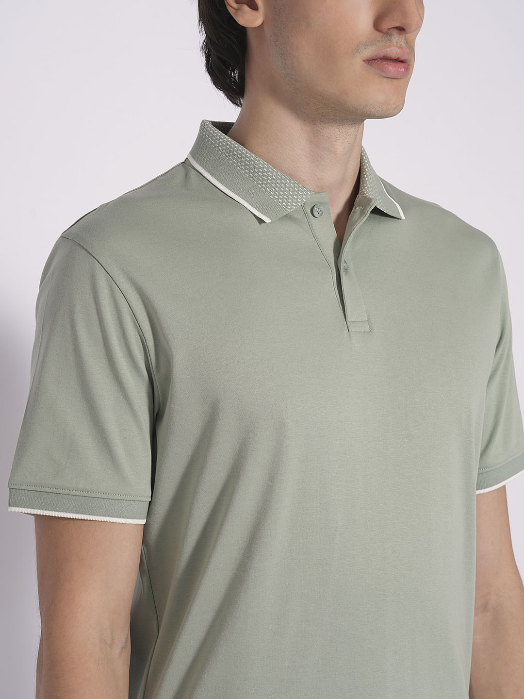 Green Logo Text Print Cotton Polo
