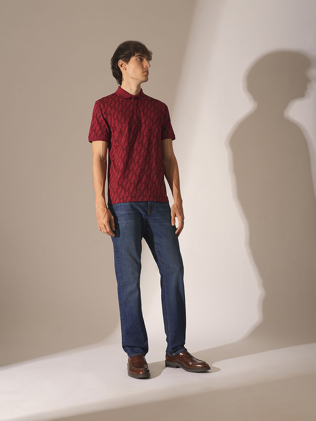 Red Logo Text Print Cotton Polo