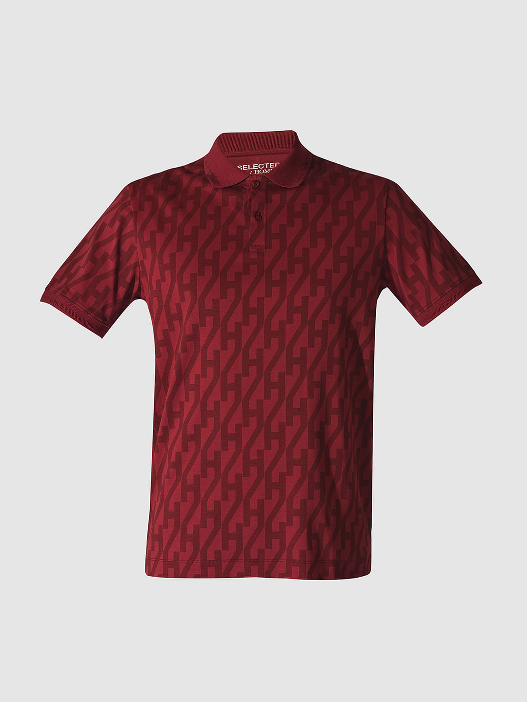 Red Logo Text Print Cotton Polo