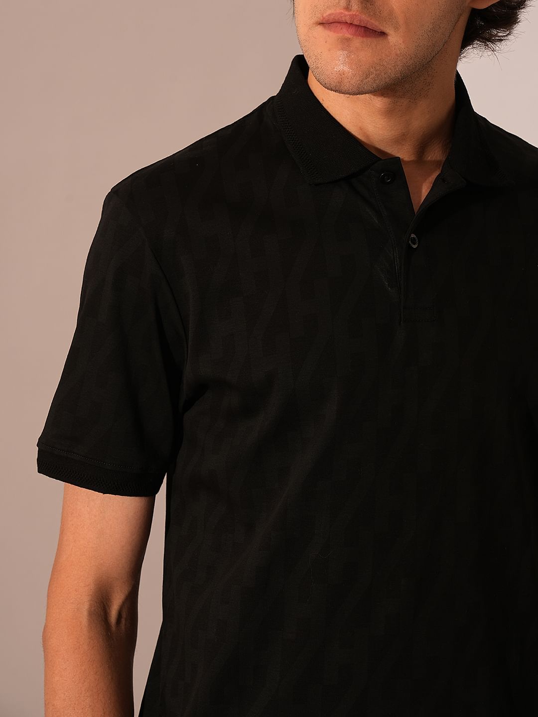 Black Logo Print Polo