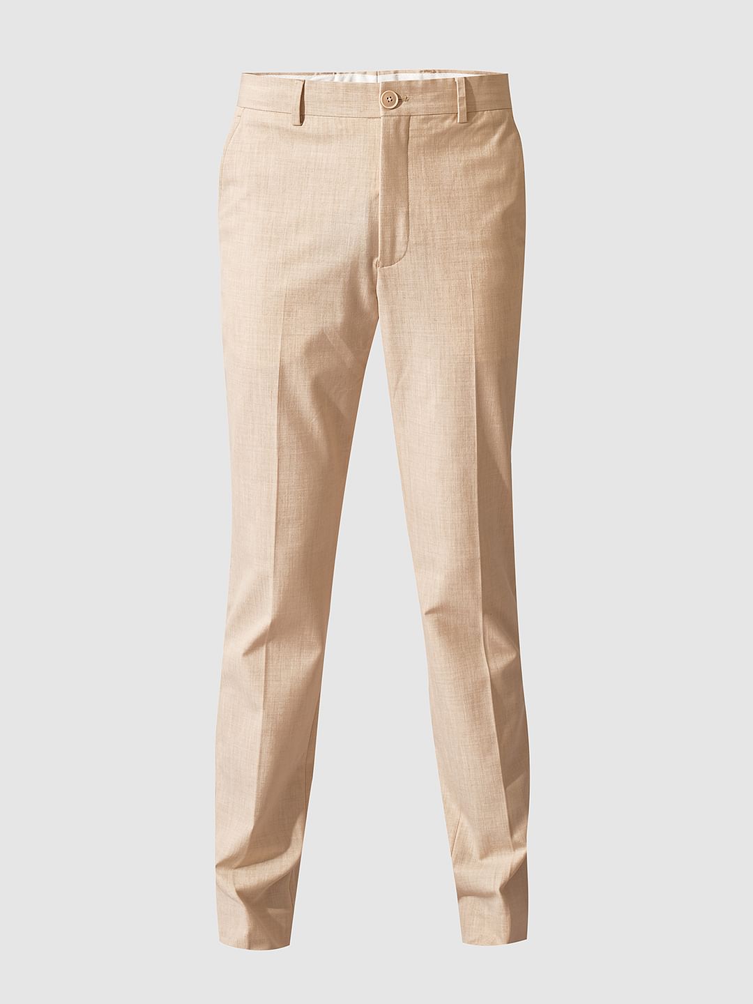 Beige Mid Rise Formal Suit-Set Trousers