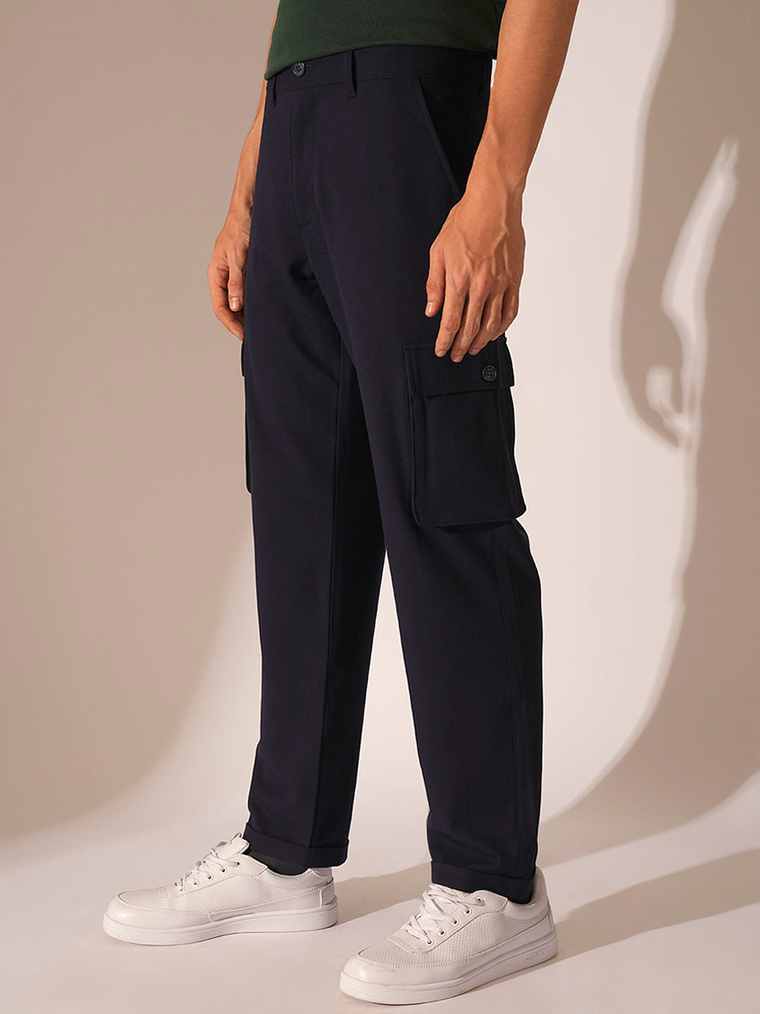 Navy Blue Mid Rise Cargo Pants