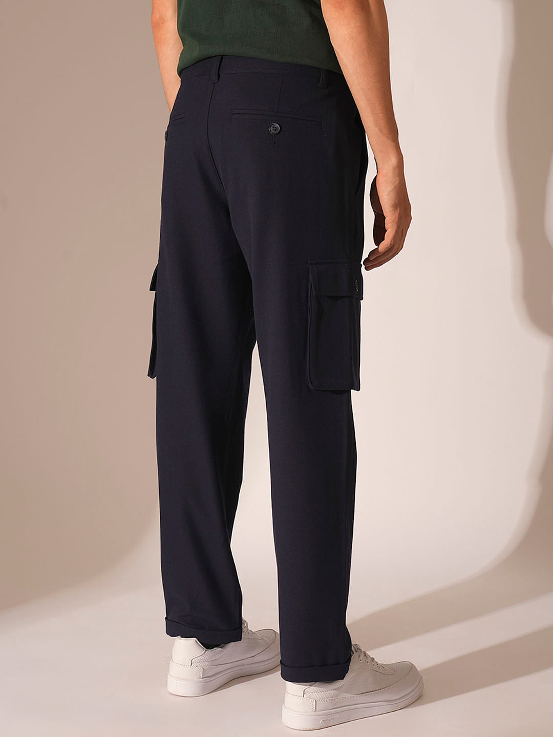 Navy Blue Mid Rise Cargo Pants