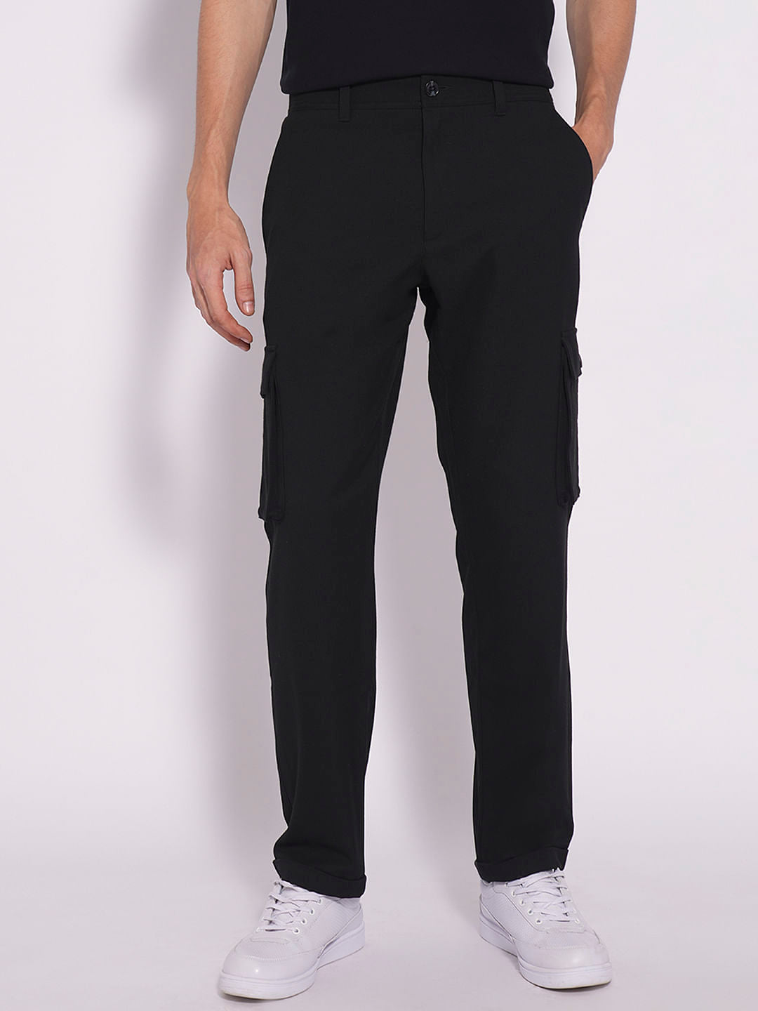 Black Mid Rise Cargo Pants