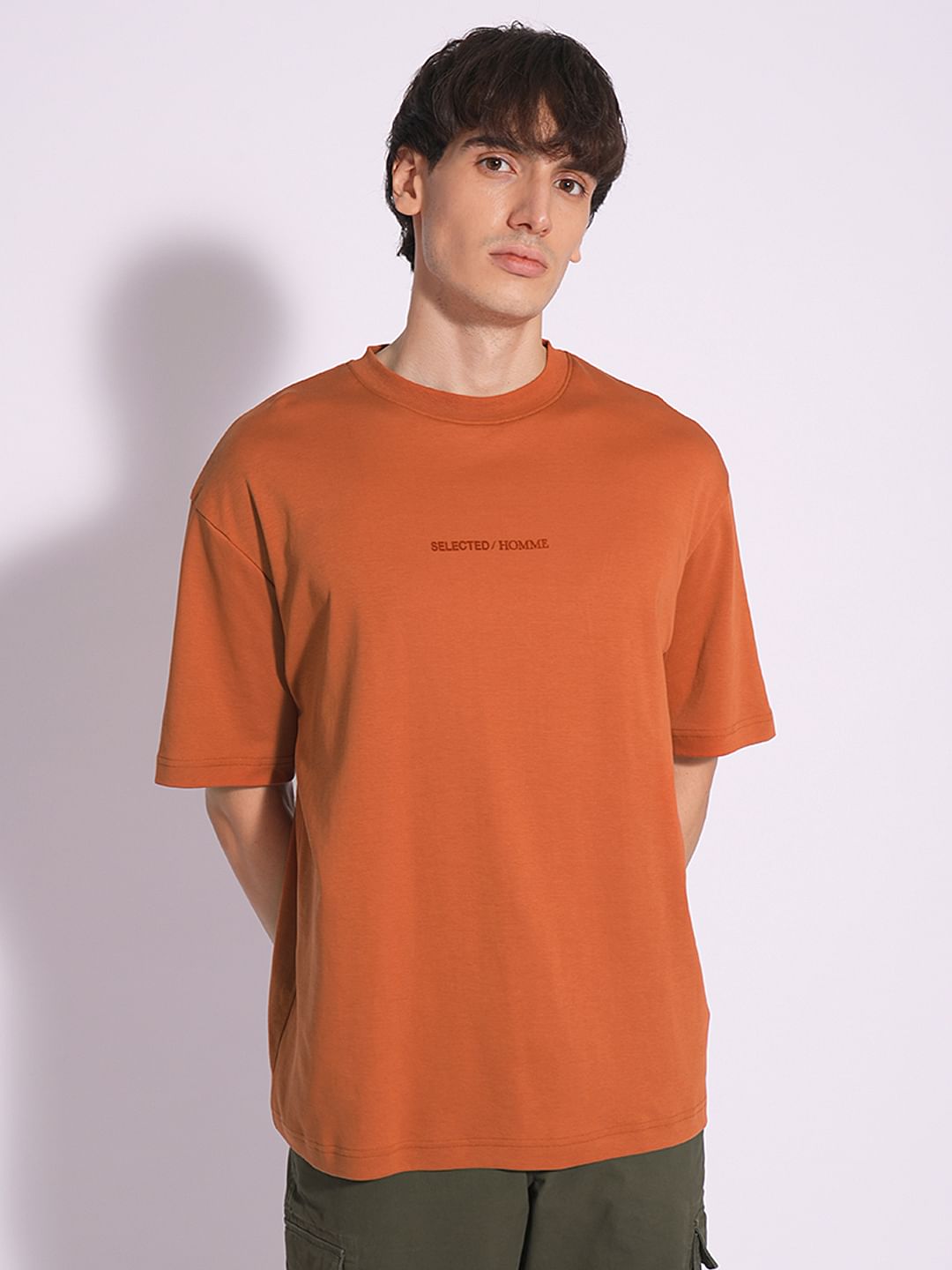 Buy Brown Oversized Logo Print T-Shirt for Men Online
