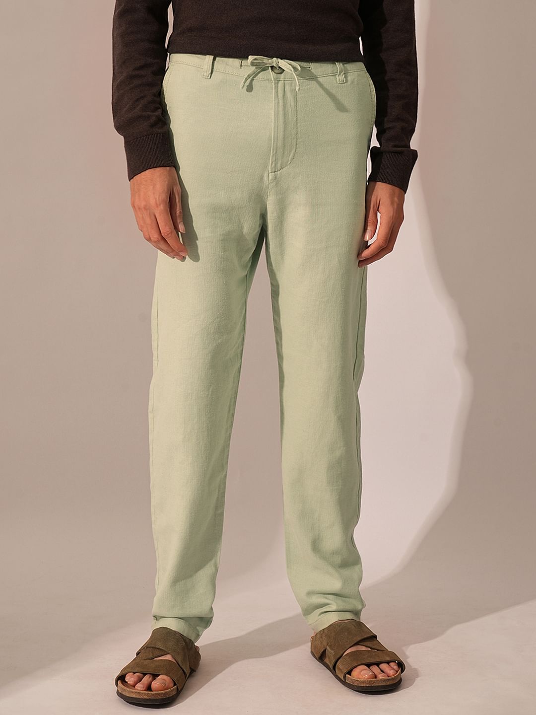 Green Mid Rise Linen Pants