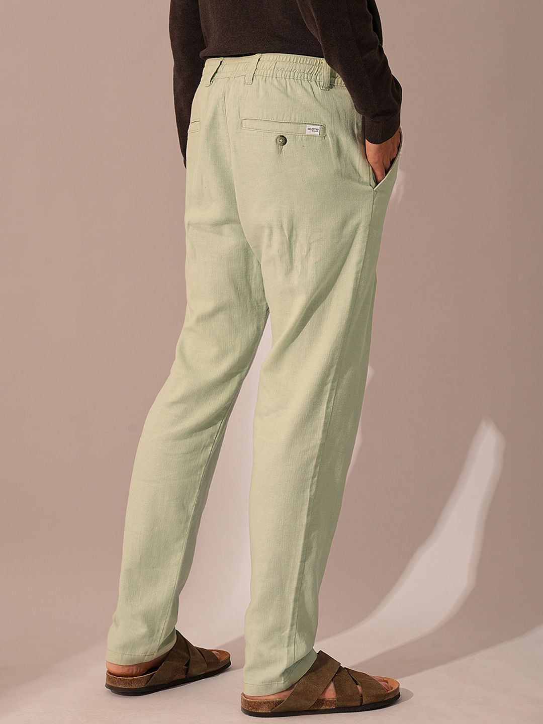 Green Mid Rise Linen Pants