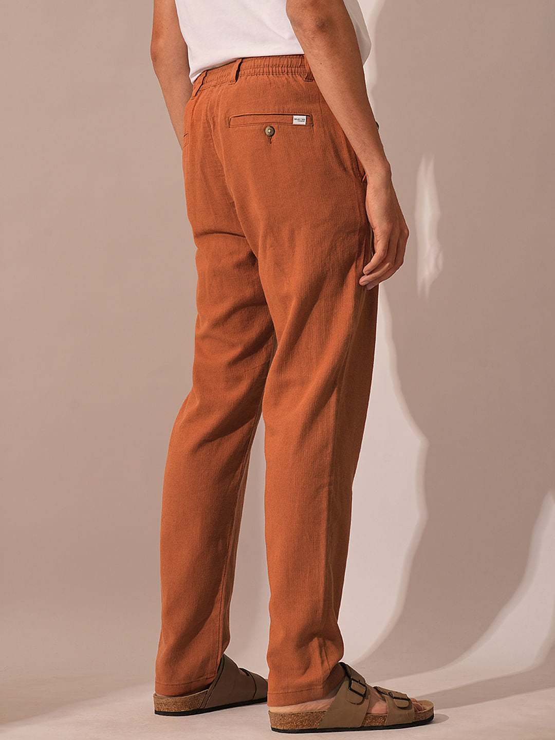 Brown Mid Rise Linen Pants