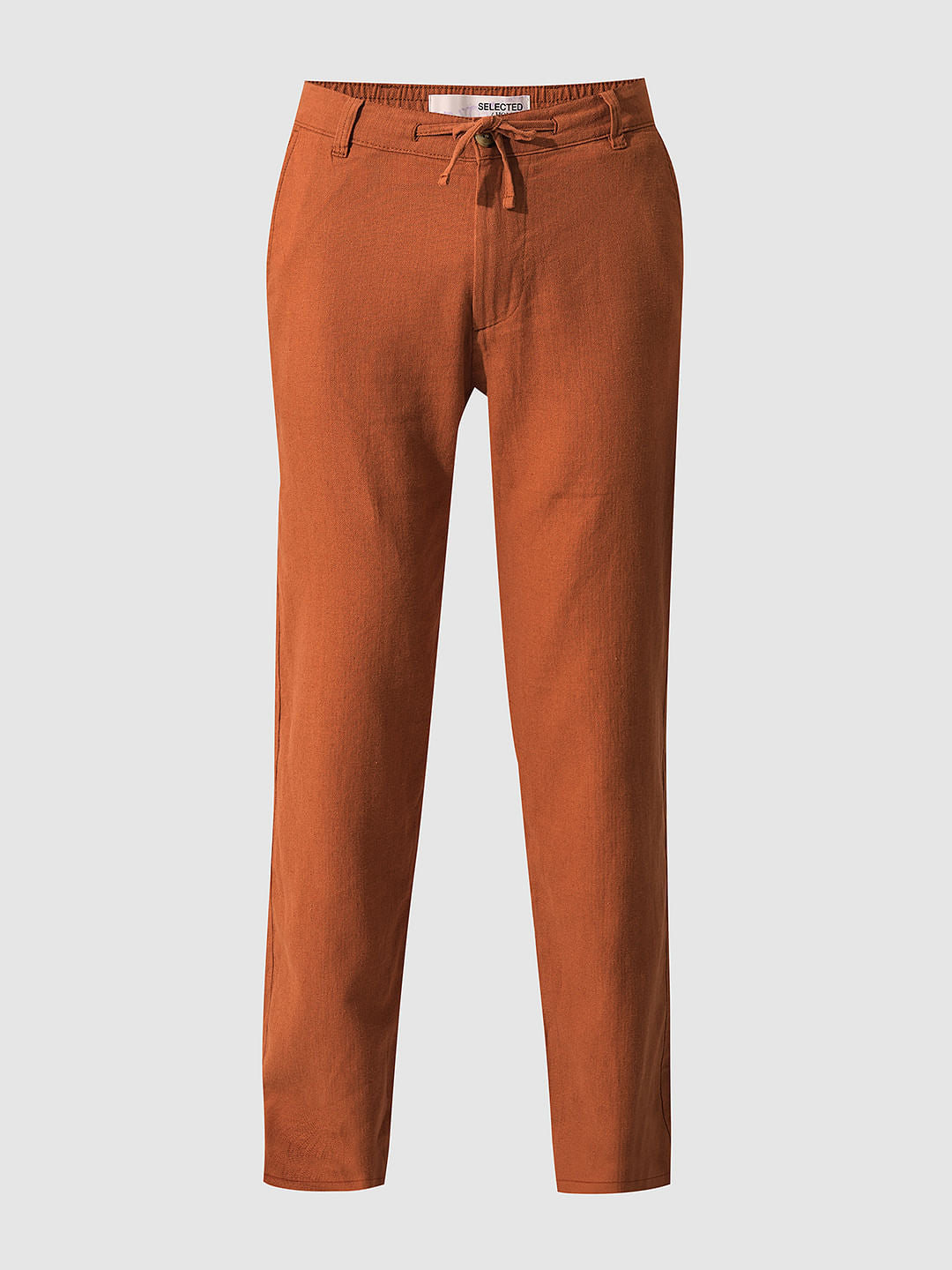 Brown Mid Rise Linen Pants