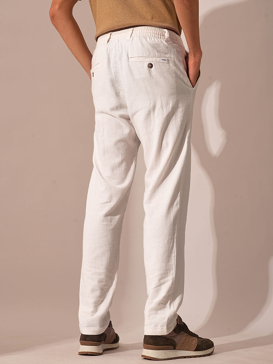 White Mid Rise Linen Pants