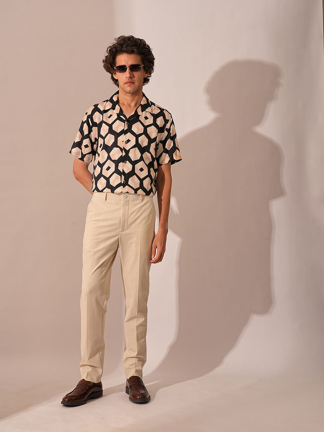 Beige Abstract Print Tencel Shirt