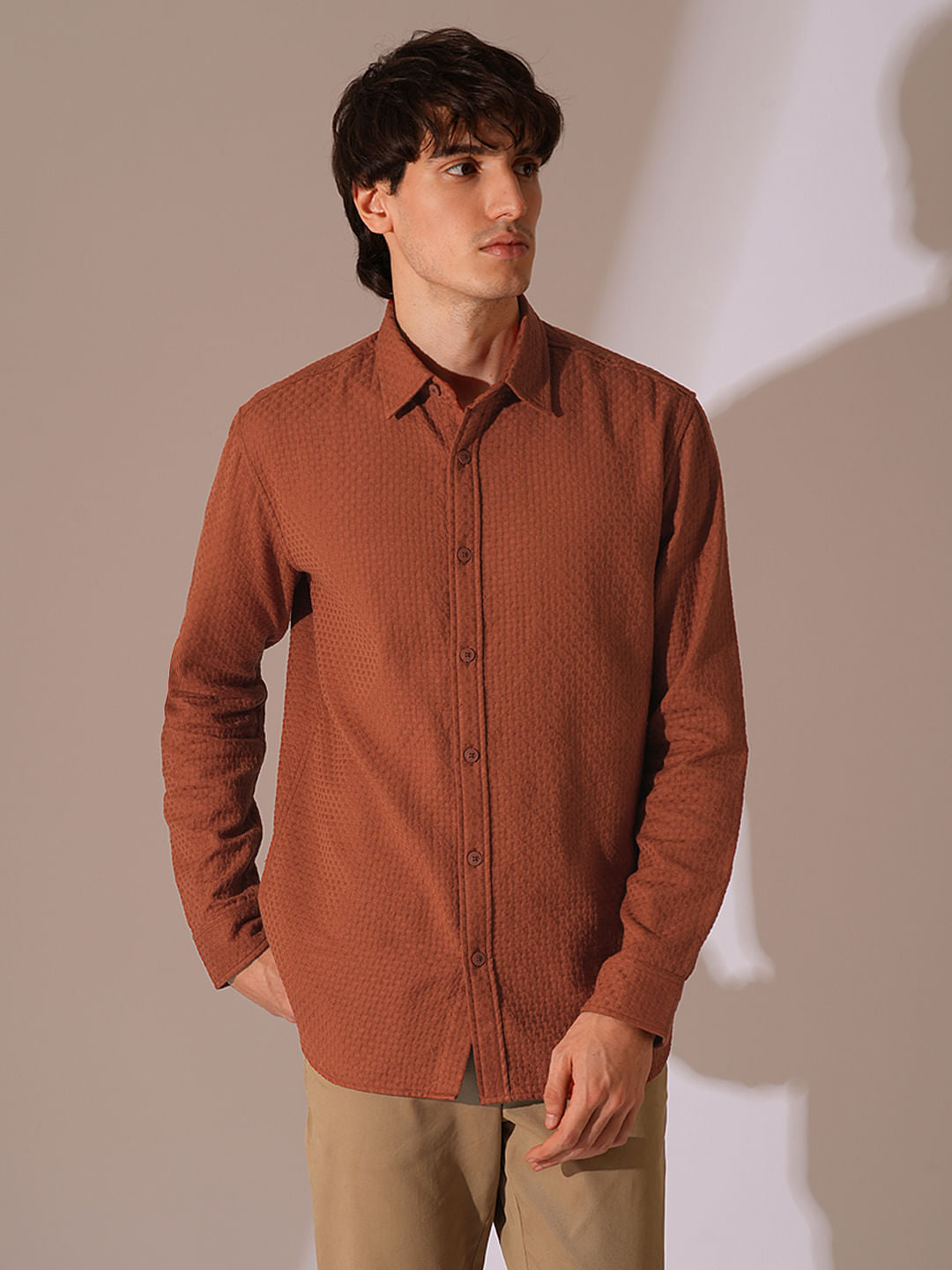 Rust Textured Cotton Shirt