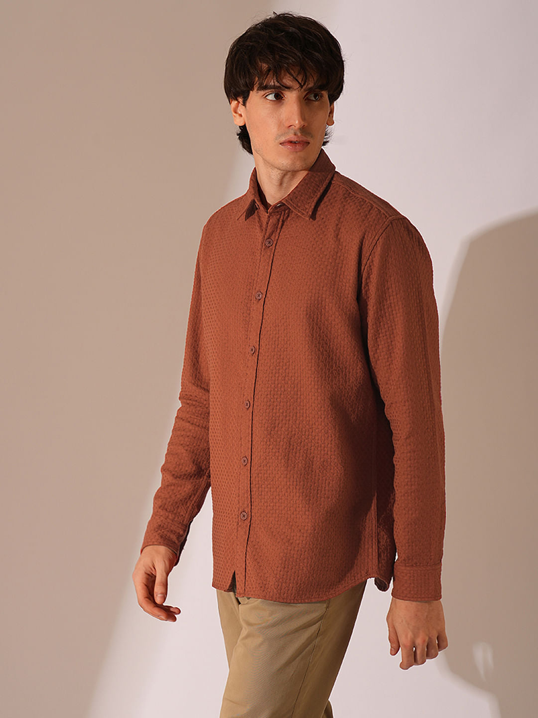 Rust Textured Cotton Shirt