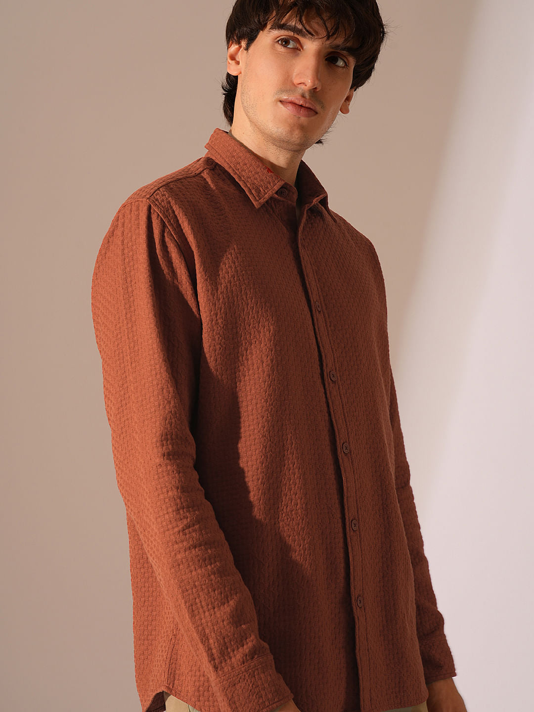 Rust Textured Cotton Shirt