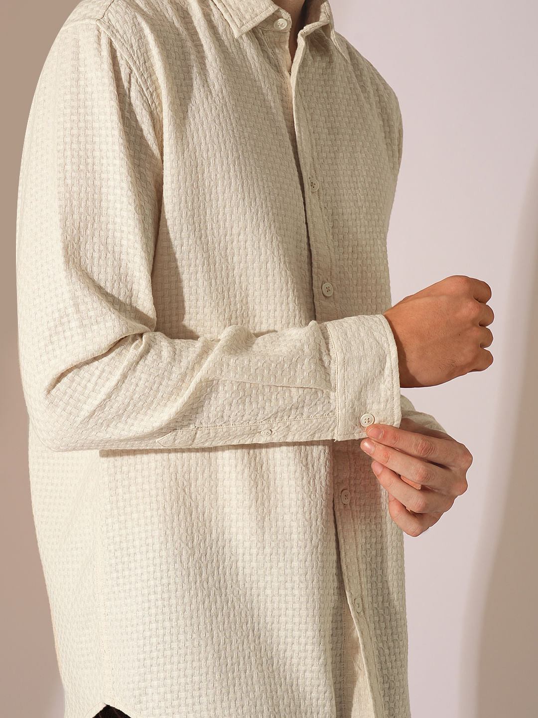 Ecru Textured Cotton Shirt