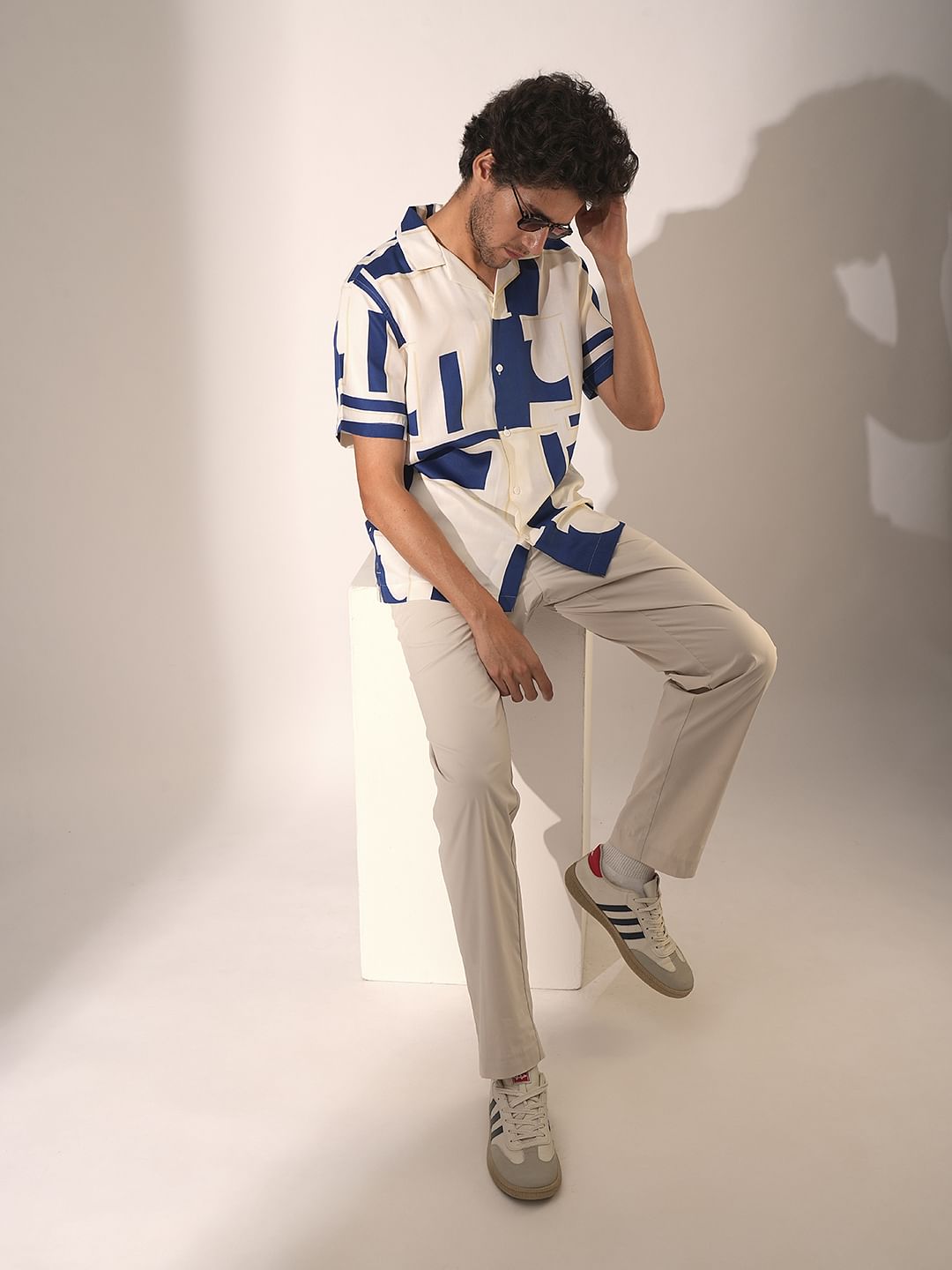 White Abstract Print Tencel Shirt