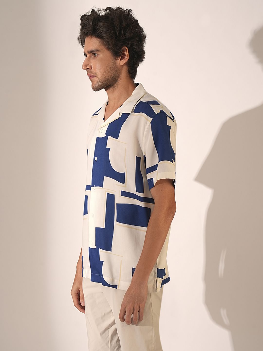 White Abstract Print Tencel Shirt