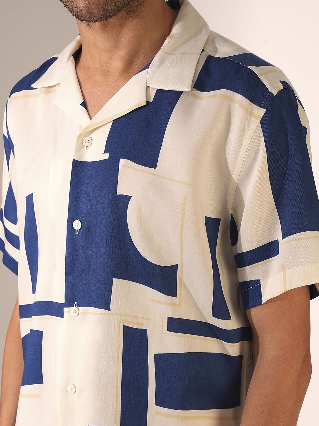 White Abstract Print Tencel Shirt