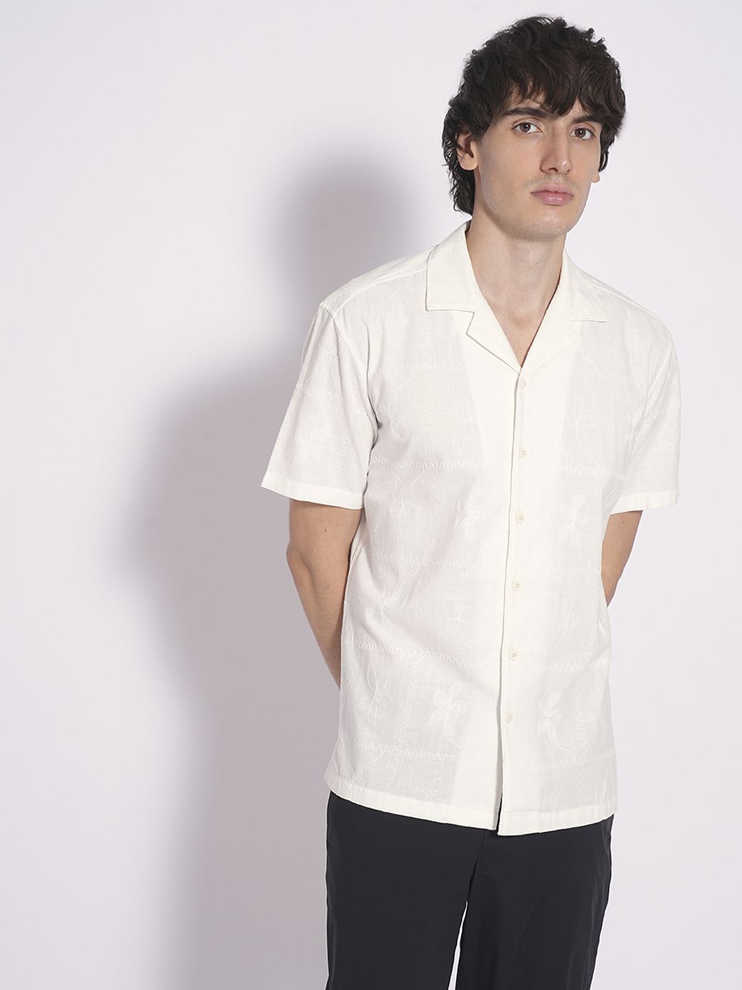 White Embroidered Cotton Shirt