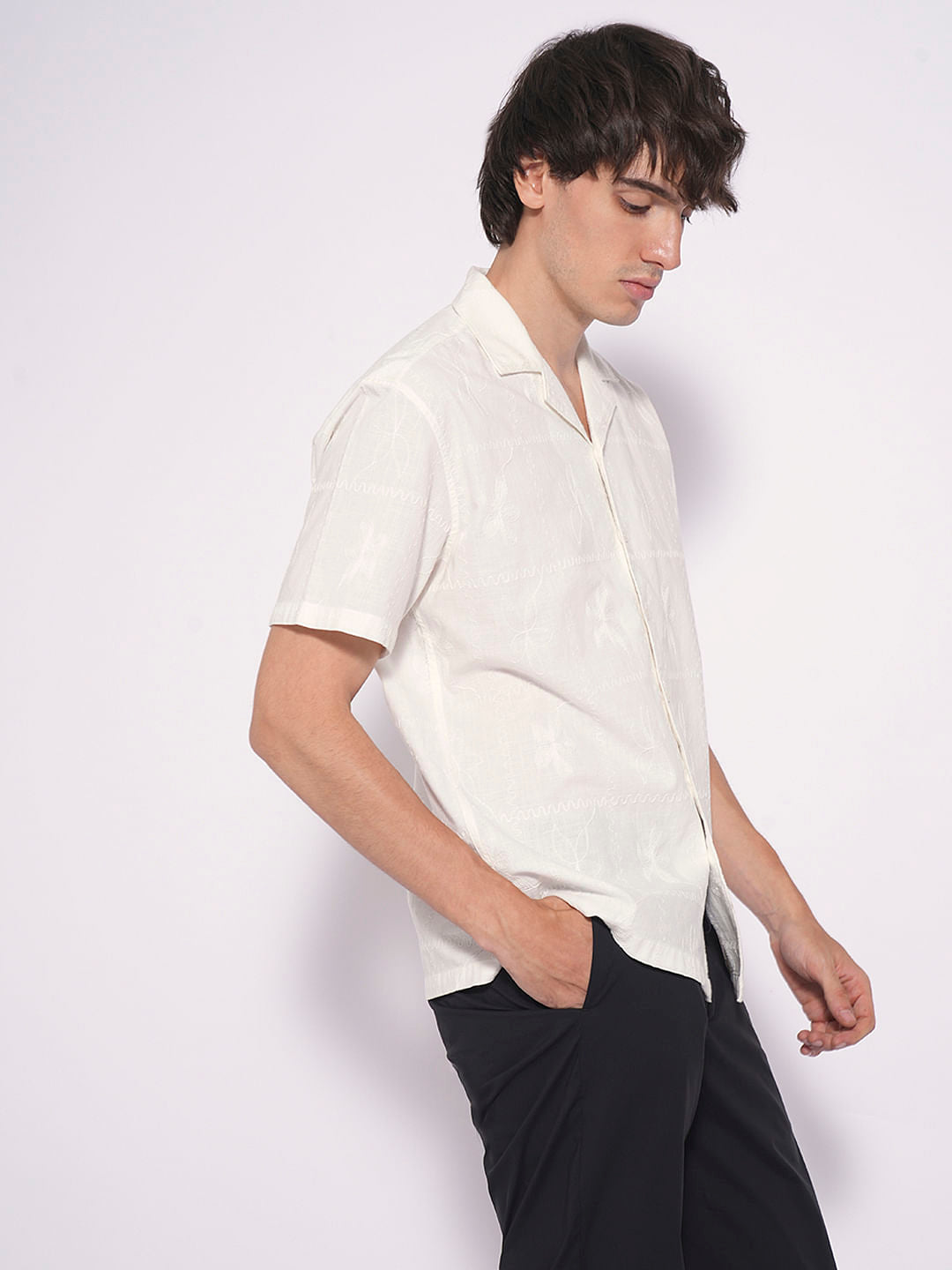 White Embroidered Cotton Shirt