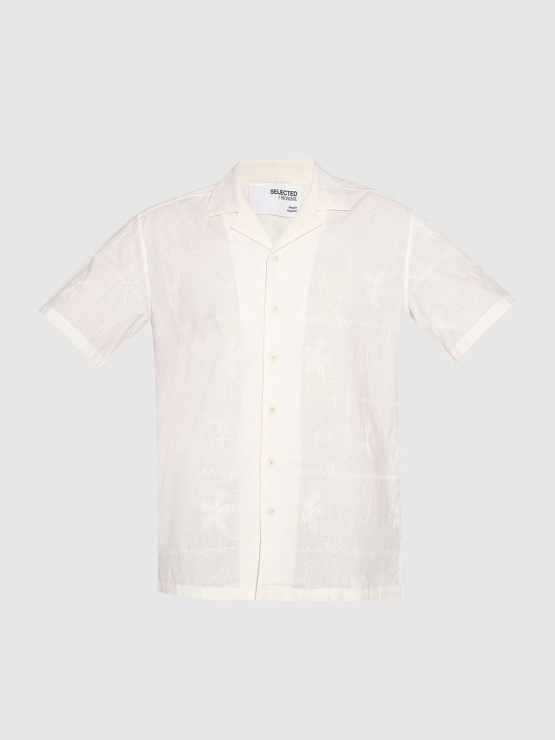 White Embroidered Cotton Shirt