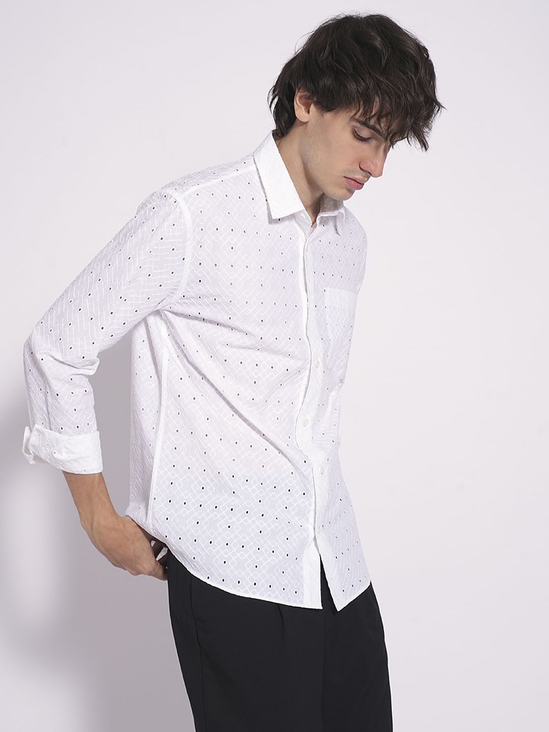 White Schiffli Cotton Shirt