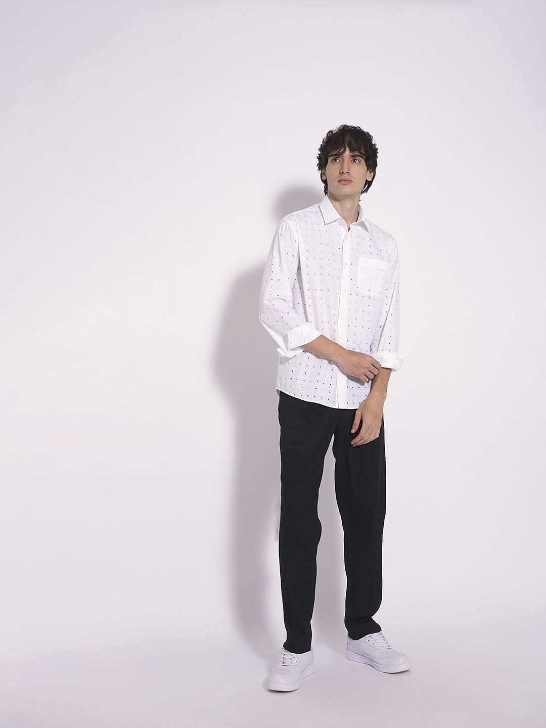 White Schiffli Cotton Shirt