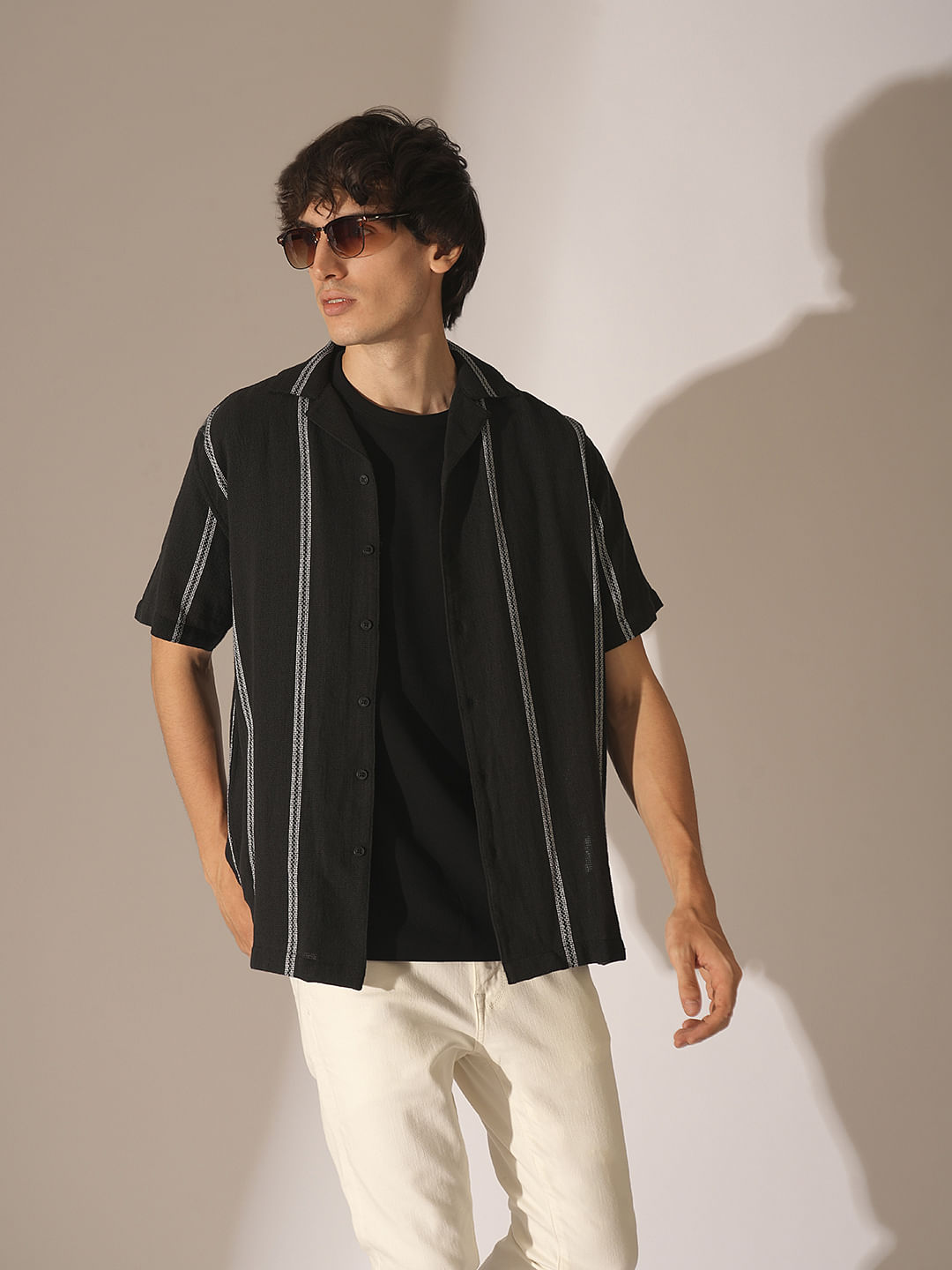 Black Textured Cotton Shirt