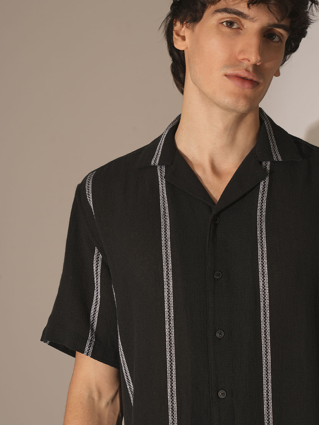 Black Textured Cotton Shirt