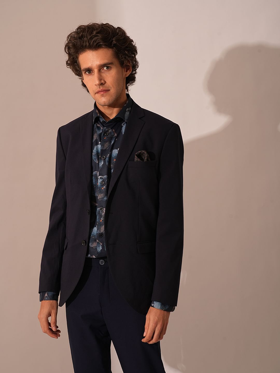 Blue Floral Print Cotton Shirt