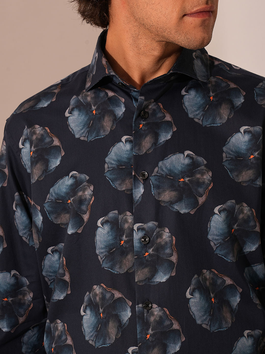 Blue Floral Print Cotton Shirt