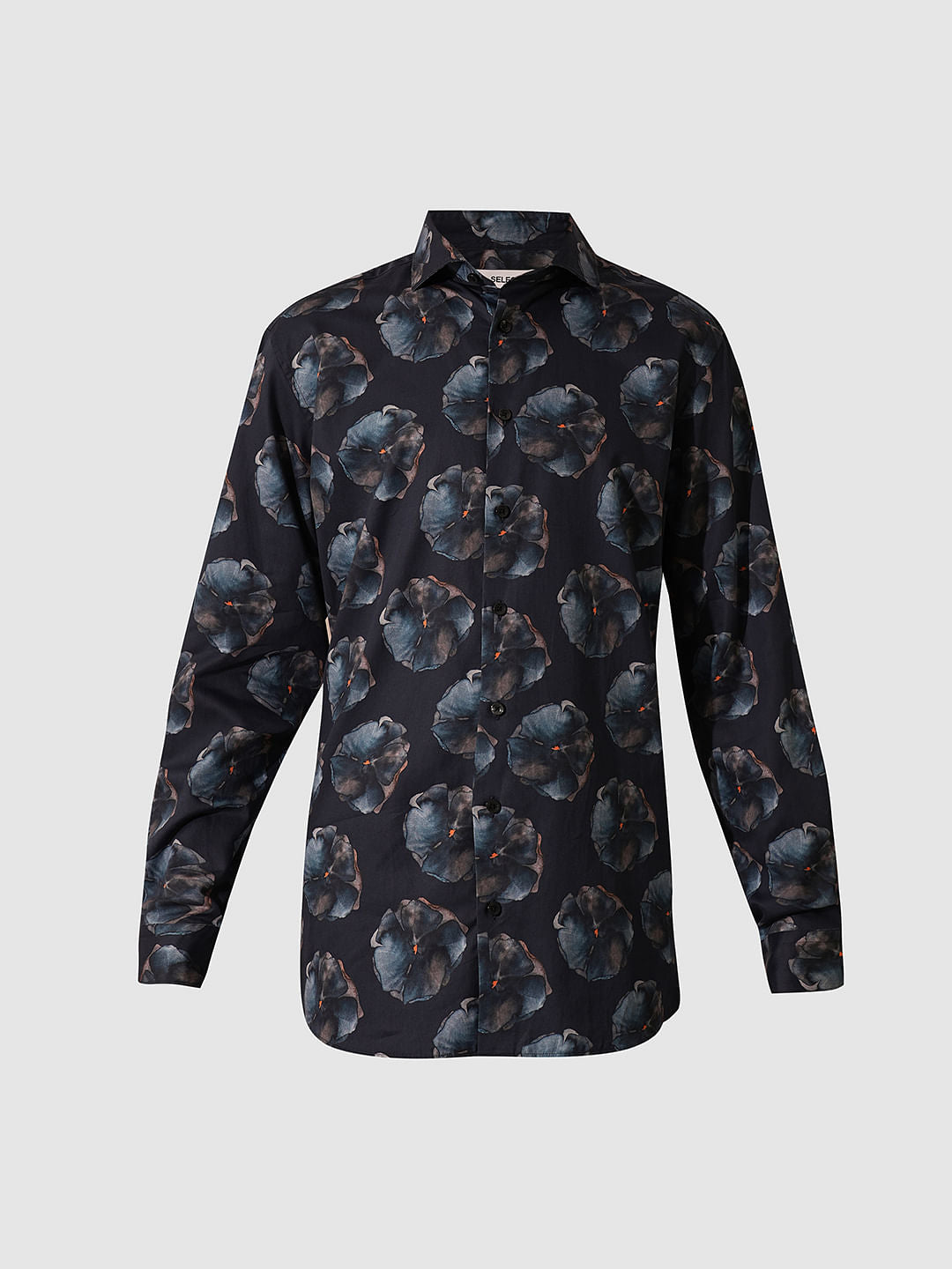 Blue Floral Print Cotton Shirt