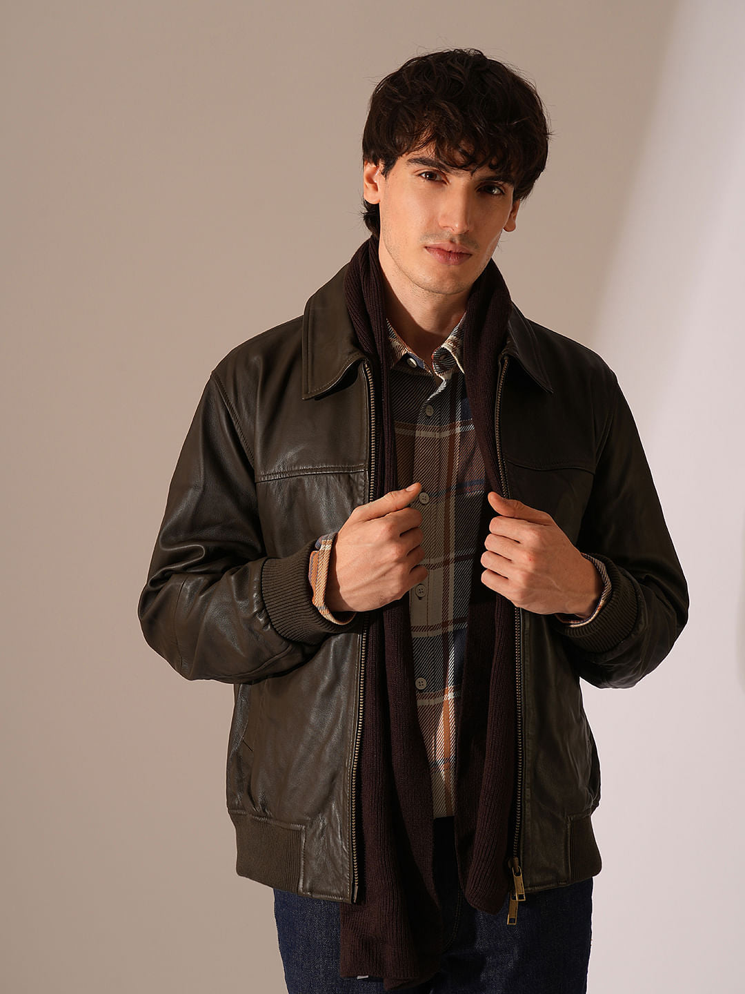 Brown Check Print Cotton Shirt