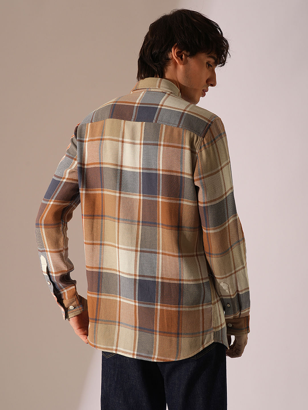 Brown Check Print Cotton Shirt